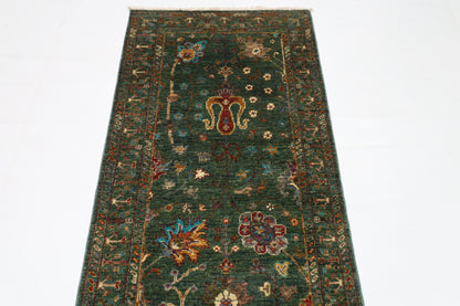 82 x 260 cm | Sultani Green Afghan Hand Knotted Runner