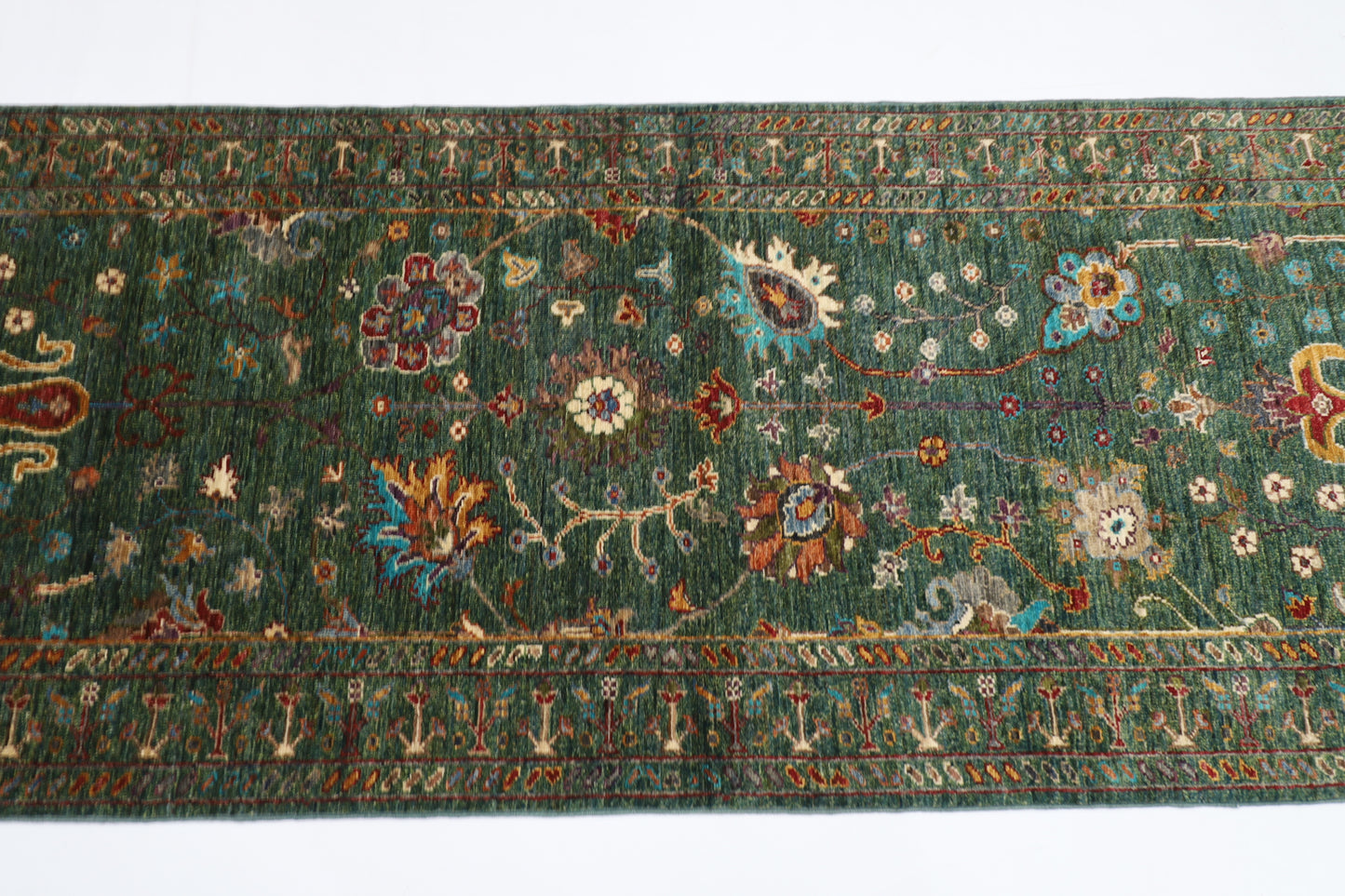 82 x 260 cm | Sultani Green Afghan Hand Knotted Runner