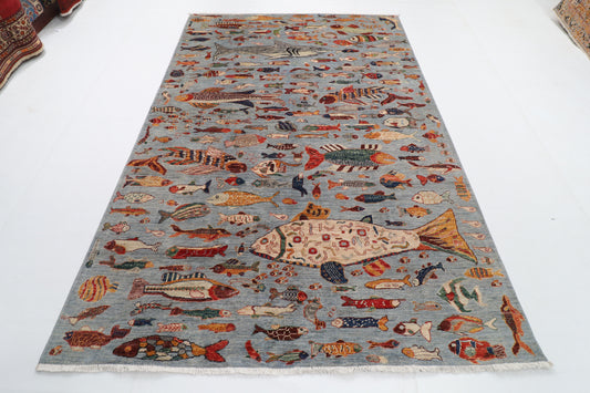 183 x 273 cm | Fish Party Afghan Veg Dye Wool carpet