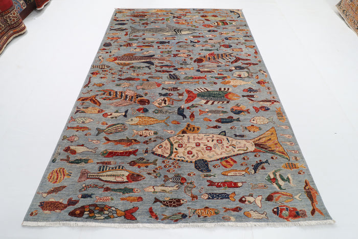 183 x 273 cm | Fish Party Afghan Veg Dye Wool carpet