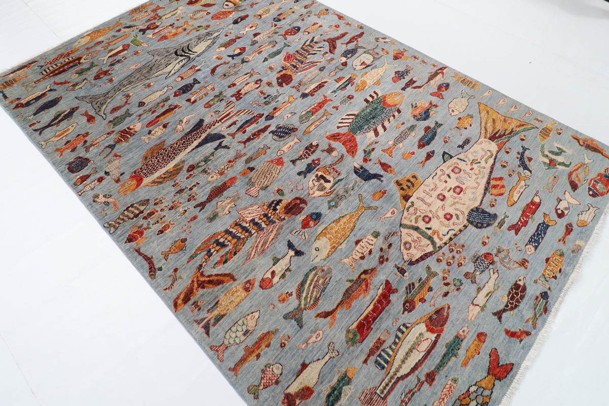 183 x 273 cm | Fish Party Afghan Veg Dye Wool carpet
