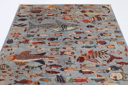 183 x 273 cm | Fish Party Afghan Veg Dye Wool carpet
