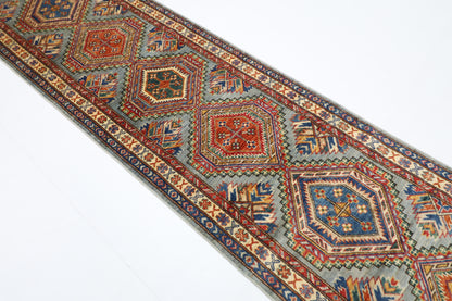 79 x 289 cm | Kazak Blueish Grey Afghan Hand Knotted Runner