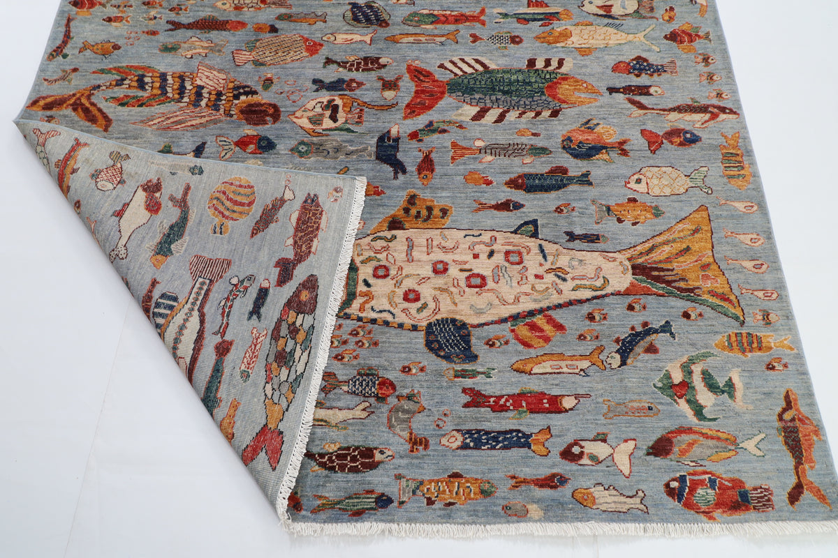 183 x 273 cm | Fish Party Afghan Veg Dye Wool carpet