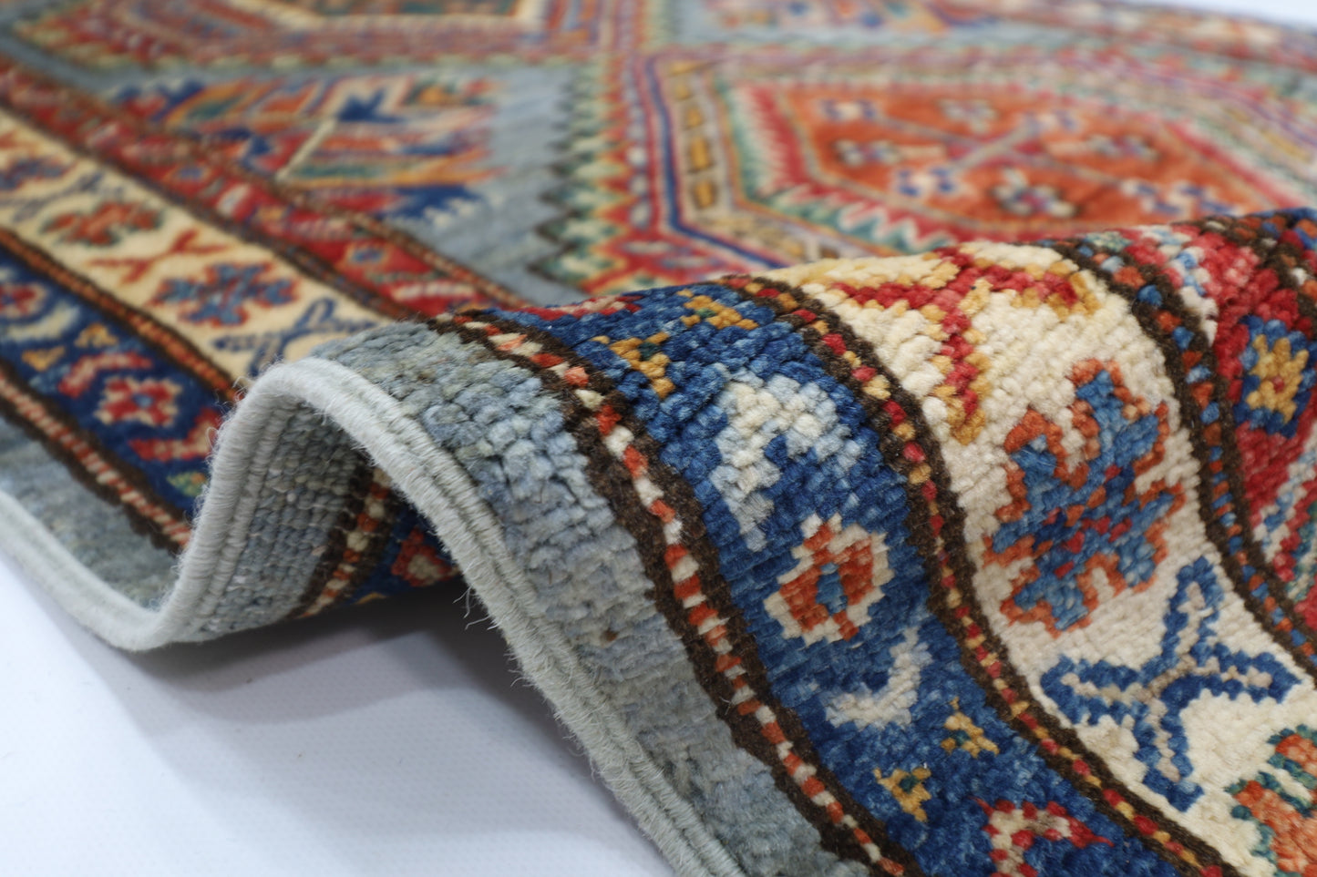 79 x 289 cm | Kazak Blueish Grey Afghan Hand Knotted Runner