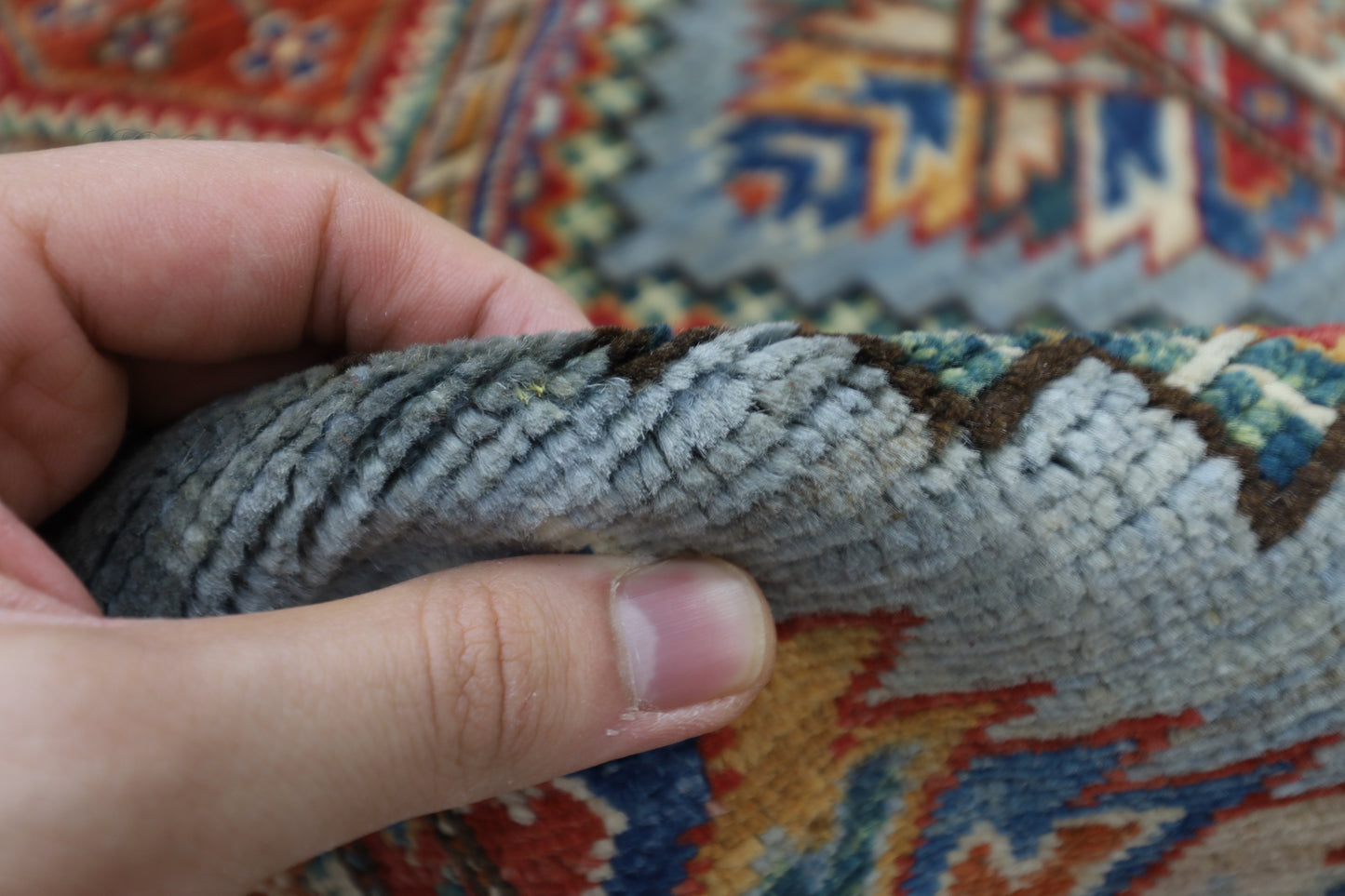79 x 289 cm | Kazak Blueish Grey Afghan Hand Knotted Runner