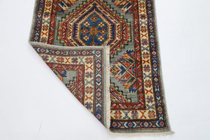 79 x 289 cm | Kazak Blueish Grey Afghan Hand Knotted Runner