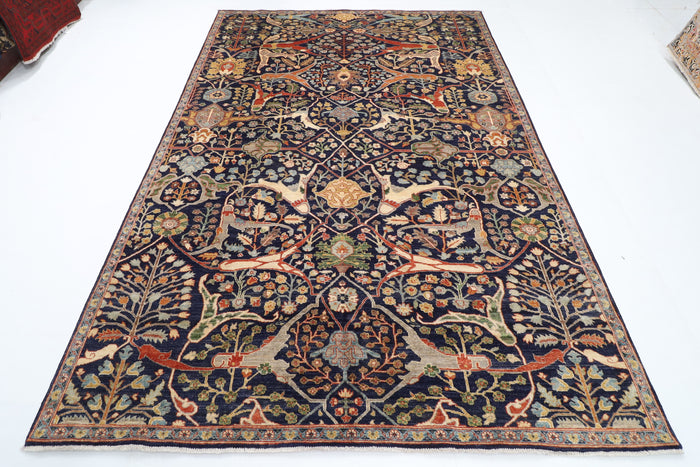 204 x 298 cm | Floral Navy Blue Afghan Veg Dye Wool carpet