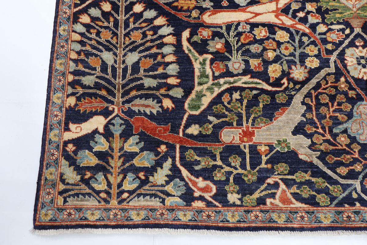 204 x 298 cm | Floral Navy Blue Afghan Veg Dye Wool carpet