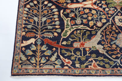 204 x 298 cm | Floral Navy Blue Afghan Veg Dye Wool carpet