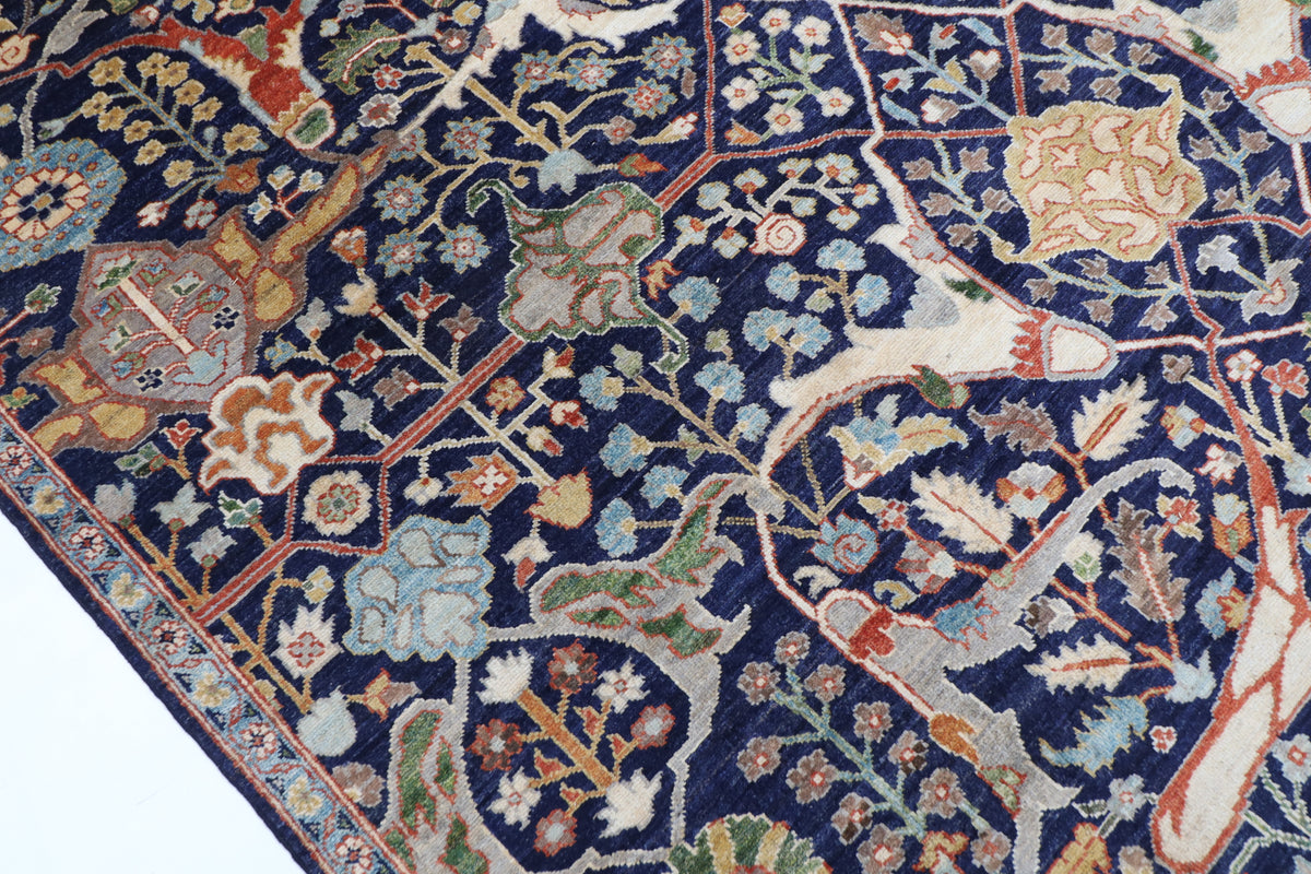 204 x 298 cm | Floral Navy Blue Afghan Veg Dye Wool carpet