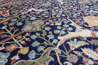 204 x 298 cm | Floral Navy Blue Afghan Veg Dye Wool carpet