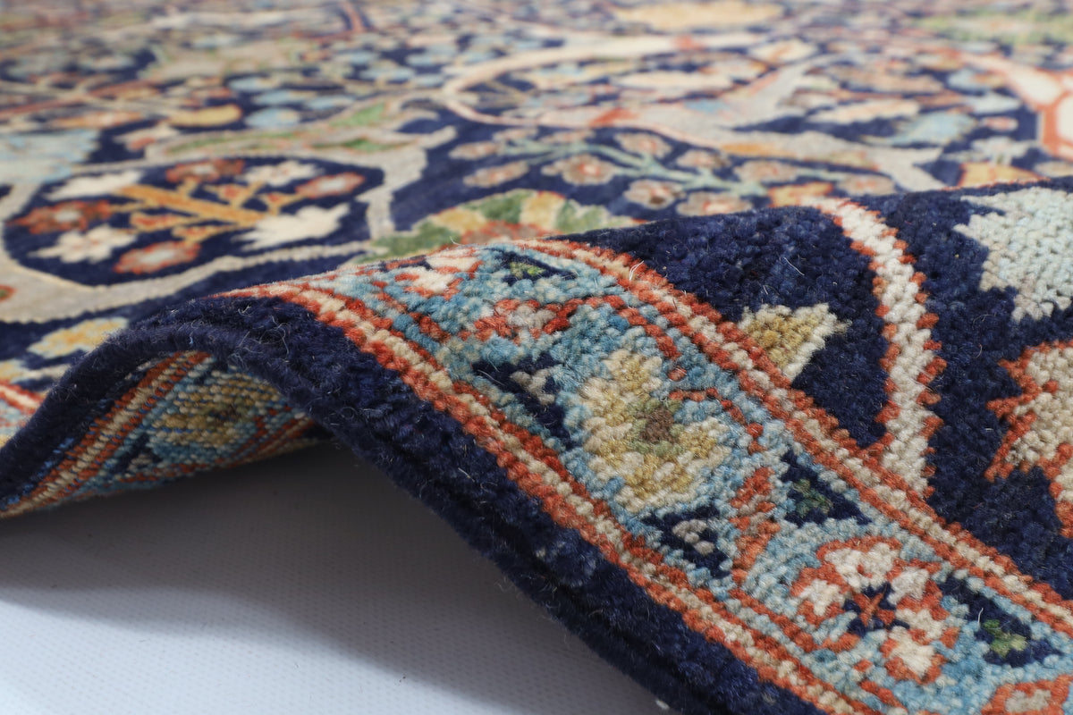204 x 298 cm | Floral Navy Blue Afghan Veg Dye Wool carpet