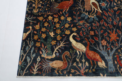 172 x 250 cm | Oriental Birds Navy Blue Afghan Tribal Hand Knotted Wool Carpet