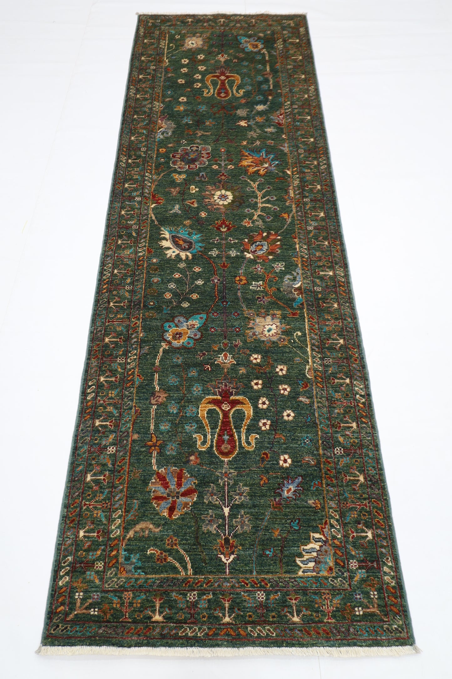 83 x 260 cm | Sultani Green Afghan Hand Knotted Runner