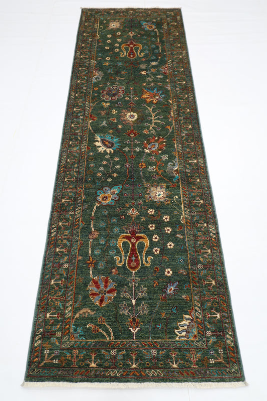 83 x 260 cm | Sultani Green Afghan Hand Knotted Runner