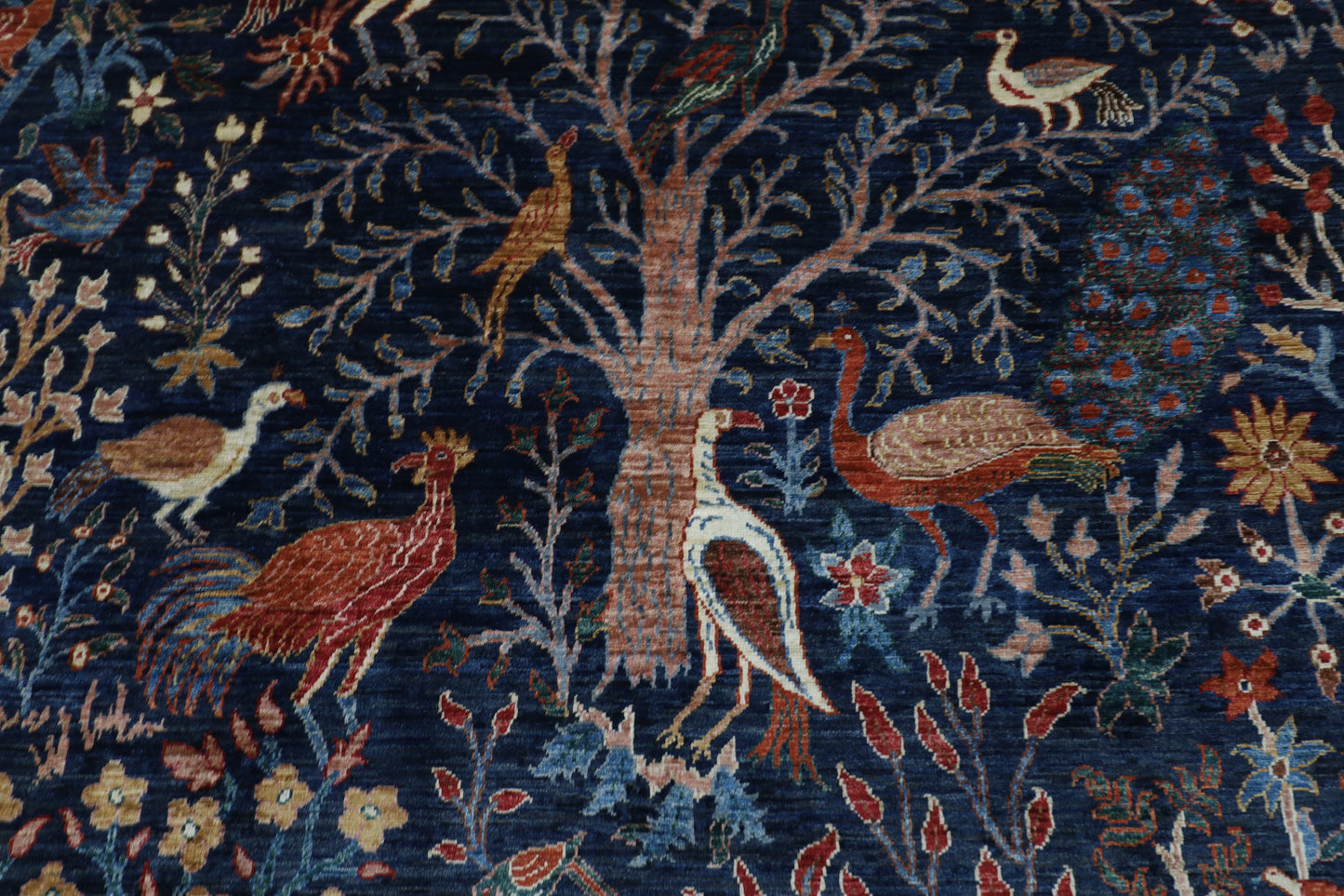172 x 250 cm | Oriental Birds Navy Blue Afghan Tribal Hand Knotted Wool Carpet
