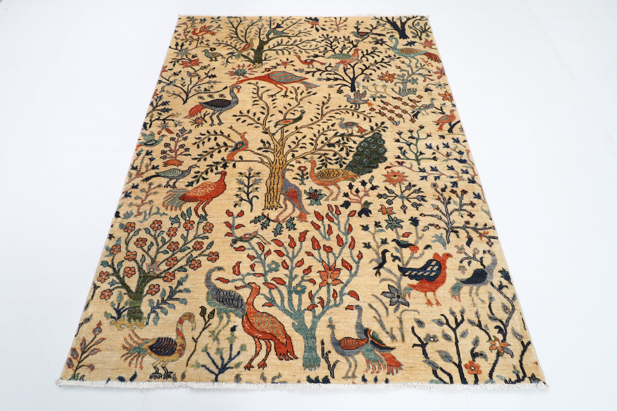 153 x 198 cm | Birds Afghan Veg Dye Wool carpet