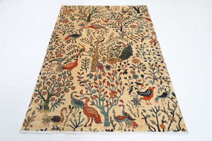 153 x 198 cm | Birds Afghan Veg Dye Wool carpet