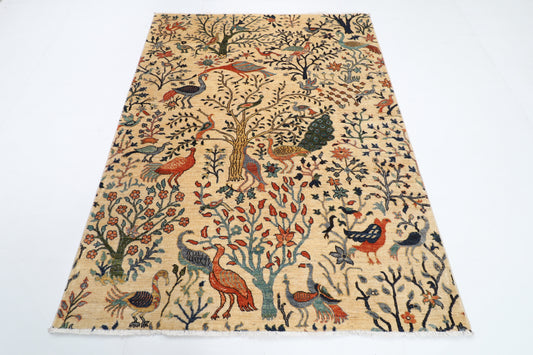153 x 198 cm | Birds Afghan Veg Dye Wool carpet