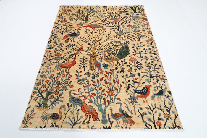 153 x 198 cm | Birds Afghan Veg Dye Wool carpet