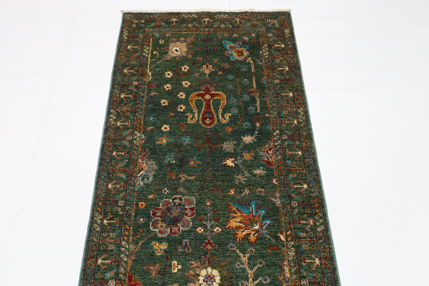 83 x 260 cm | Sultani Green Afghan Hand Knotted Runner