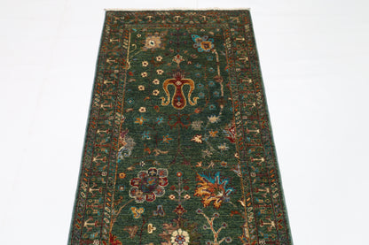 83 x 260 cm | Sultani Green Afghan Hand Knotted Runner