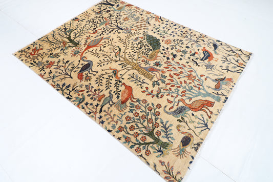 153 x 198 cm | Birds Afghan Veg Dye Wool carpet