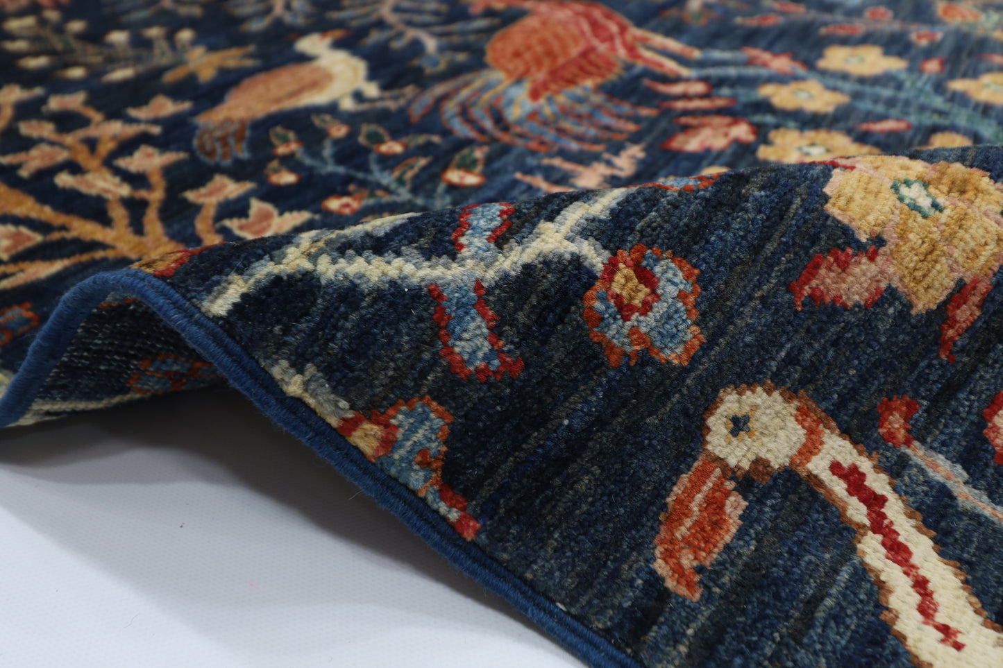 172 x 250 cm | Oriental Birds Navy Blue Afghan Tribal Hand Knotted Wool Carpet