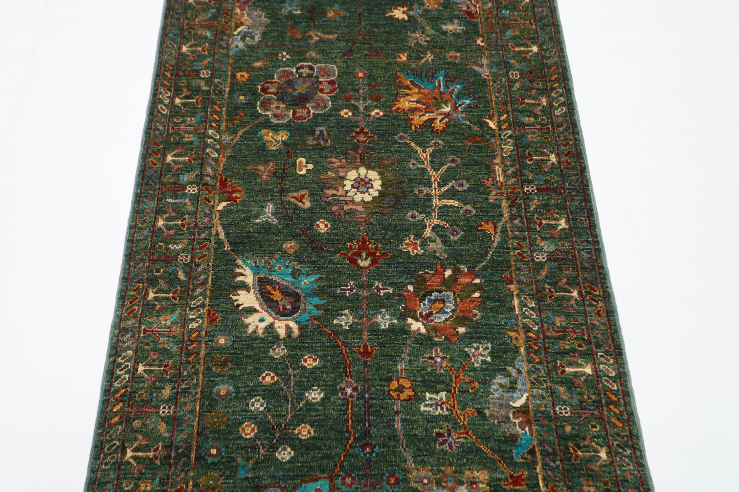 83 x 260 cm | Sultani Green Afghan Hand Knotted Runner
