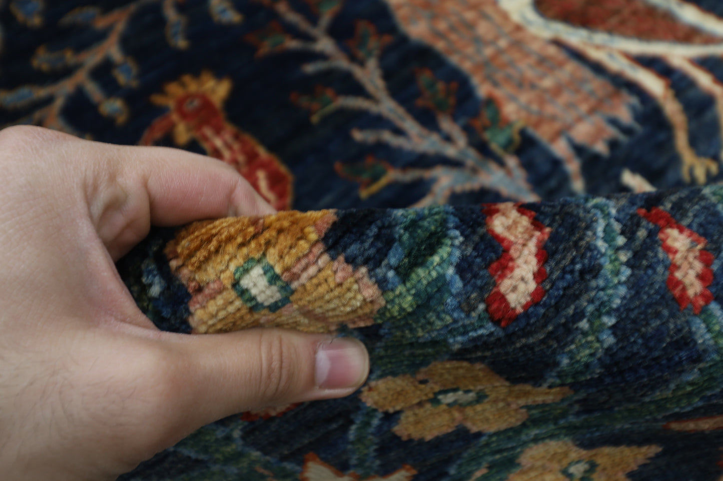 172 x 250 cm | Oriental Birds Navy Blue Afghan Tribal Hand Knotted Wool Carpet