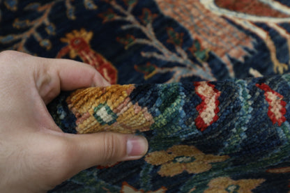 172 x 250 cm | Oriental Birds Navy Blue Afghan Tribal Hand Knotted Wool Carpet