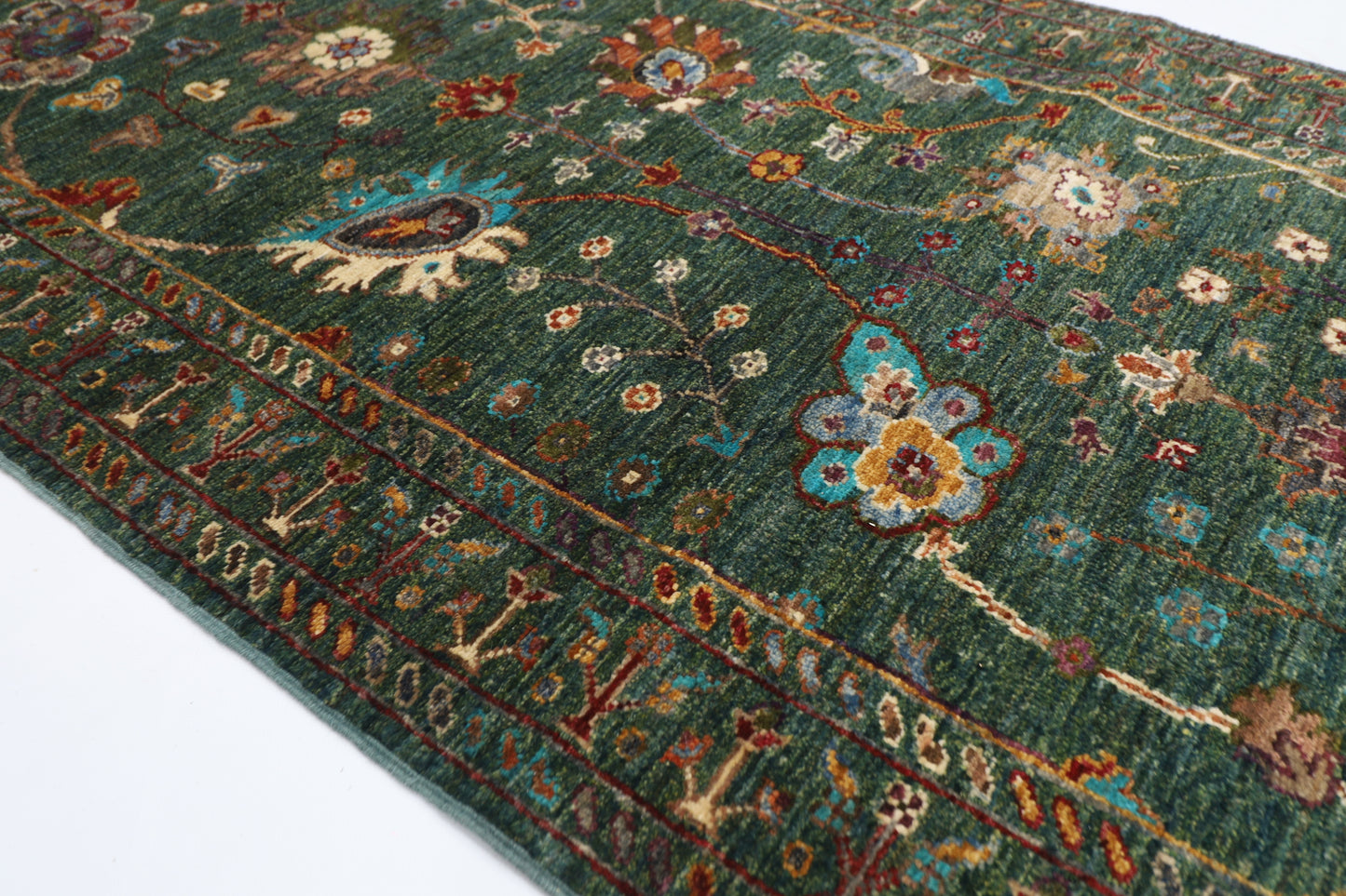 83 x 260 cm | Sultani Green Afghan Hand Knotted Runner