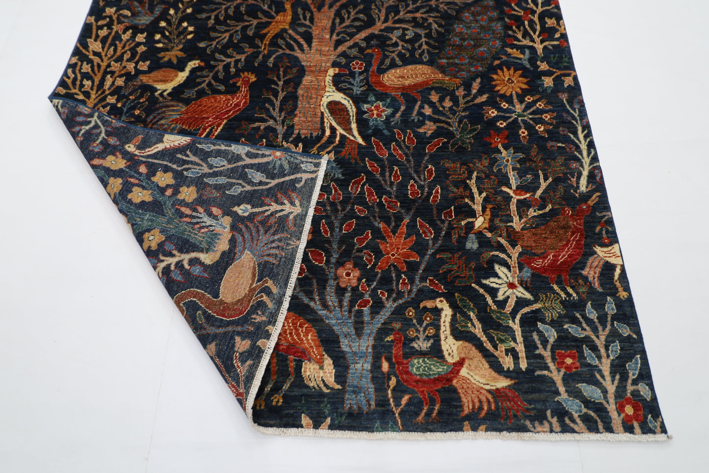 172 x 250 cm | Oriental Birds Navy Blue Afghan Tribal Hand Knotted Wool Carpet