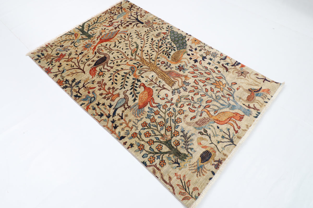 119 x 181 cm | Birds Afghan Veg Dye Wool carpet