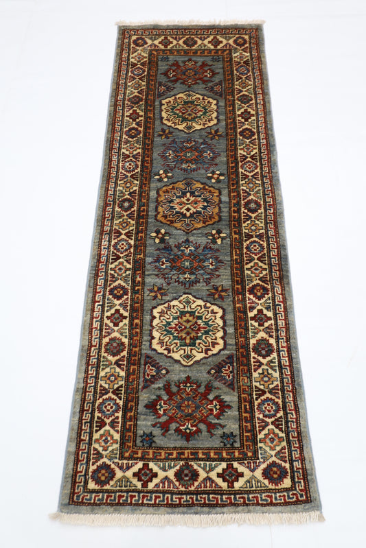 59 x 170 cm | Kazak Blueish Grey Afghan Hand Knotted Runner