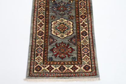 59 x 170 cm | Kazak Blueish Grey Afghan Hand Knotted Runner