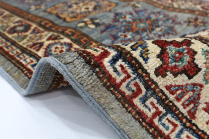59 x 170 cm | Kazak Blueish Grey Afghan Hand Knotted Runner