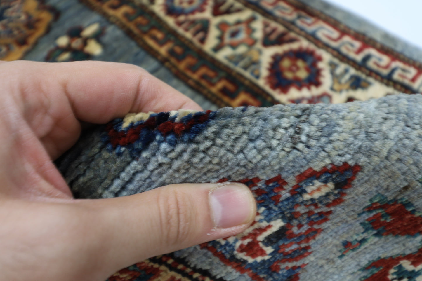 59 x 170 cm | Kazak Blueish Grey Afghan Hand Knotted Runner