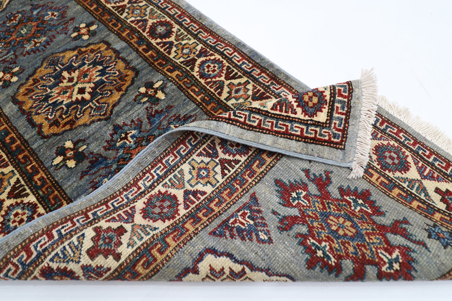 59 x 170 cm | Kazak Blueish Grey Afghan Hand Knotted Runner