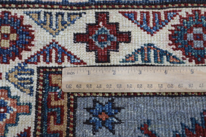 59 x 170 cm | Kazak Blueish Grey Afghan Hand Knotted Runner