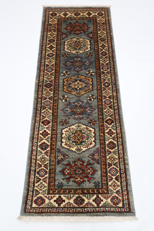 62 x 171 cm | Kazak Blueish Grey Afghan Hand Knotted Runner