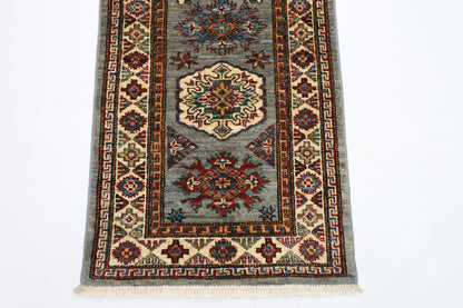 62 x 171 cm | Kazak Blueish Grey Afghan Hand Knotted Runner