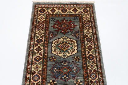 62 x 171 cm | Kazak Blueish Grey Afghan Hand Knotted Runner