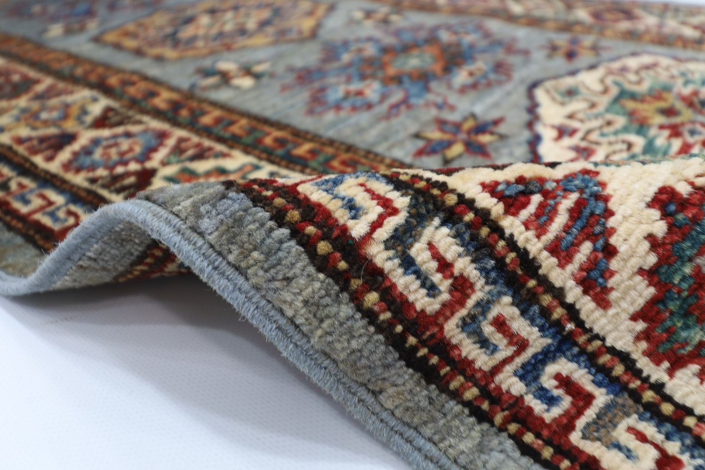 62 x 171 cm | Kazak Blueish Grey Afghan Hand Knotted Runner
