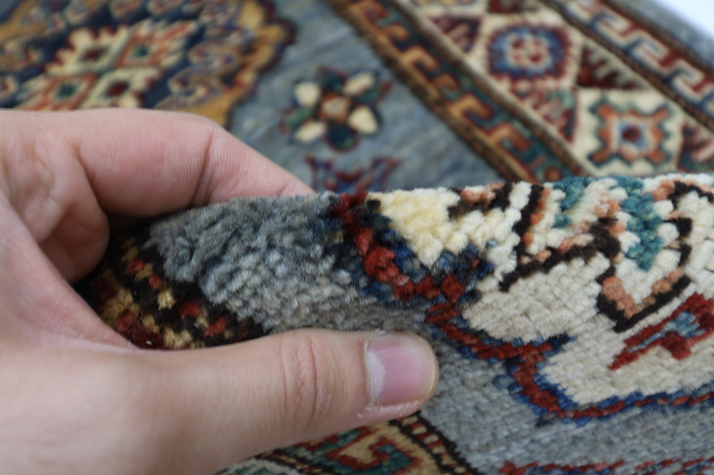62 x 171 cm | Kazak Blueish Grey Afghan Hand Knotted Runner
