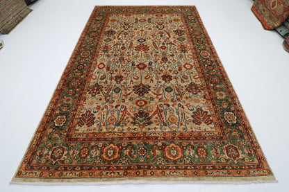200 x 308 cm | Oriental floral Olive Green Afghan Tribal Hand Knotted Wool Carpet