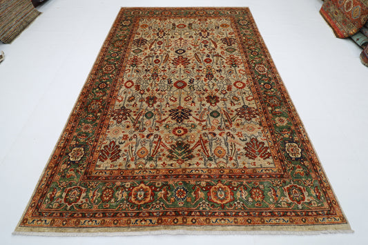 200 x 308 cm | Oriental floral Olive Green Afghan Tribal Hand Knotted Wool Carpet