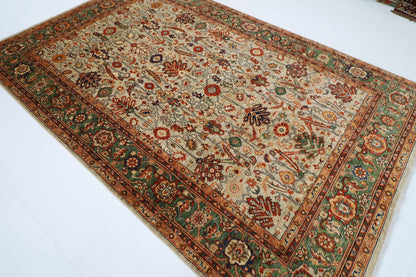 200 x 308 cm | Oriental floral Olive Green Afghan Tribal Hand Knotted Wool Carpet