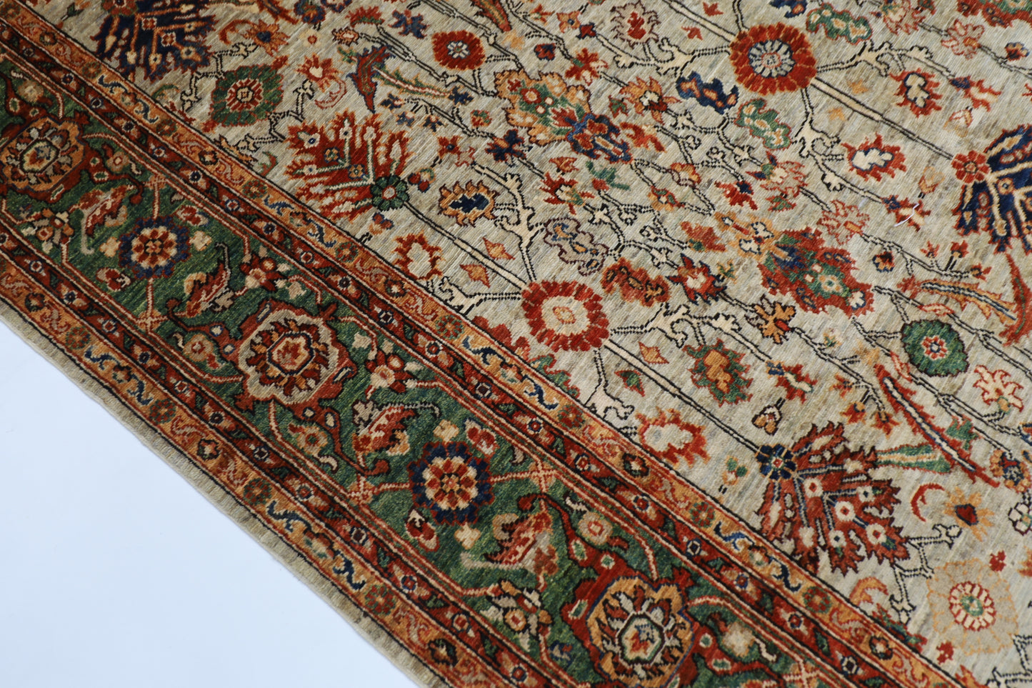 200 x 308 cm | Oriental floral Olive Green Afghan Tribal Hand Knotted Wool Carpet